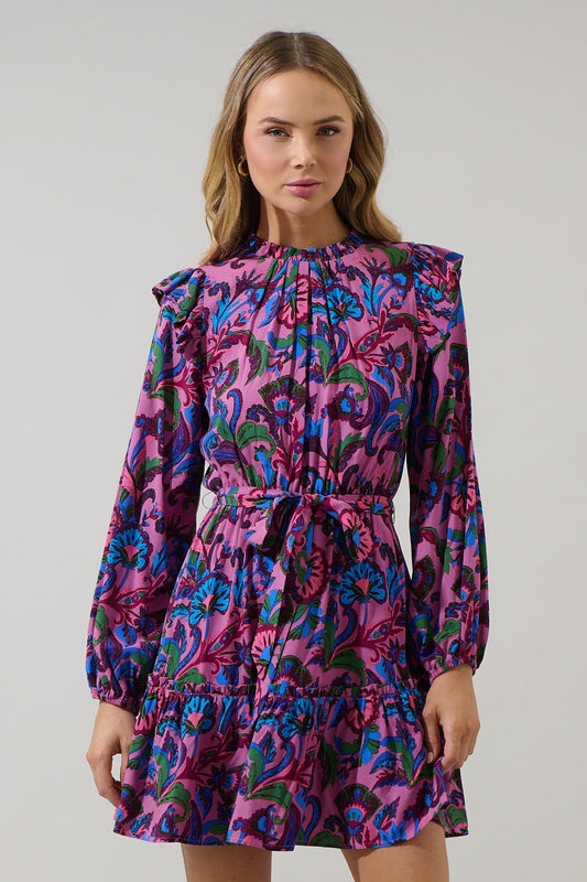Valier Floral Balloon Sleeve Blouson Dress - Mauve Multi