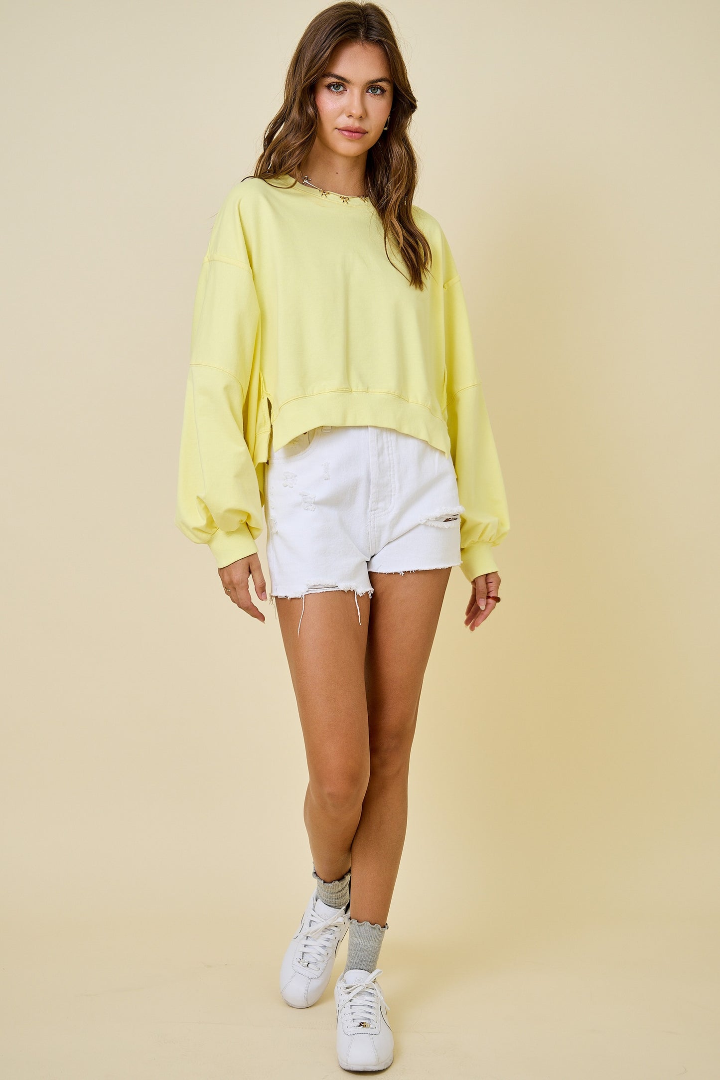 Cropped Crew Neck Sweatshirt - Lemon
