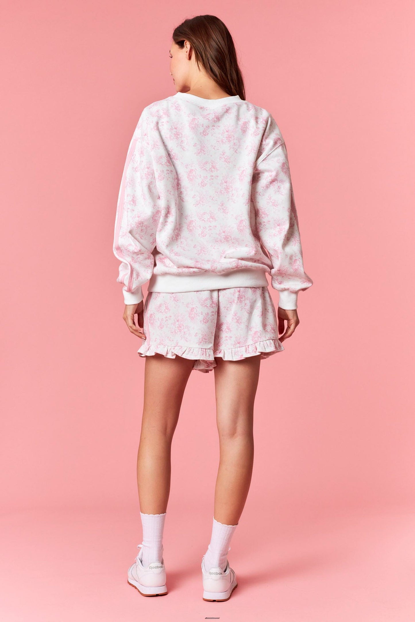 Floral French Terry Ruffle Shorts - Light Pink