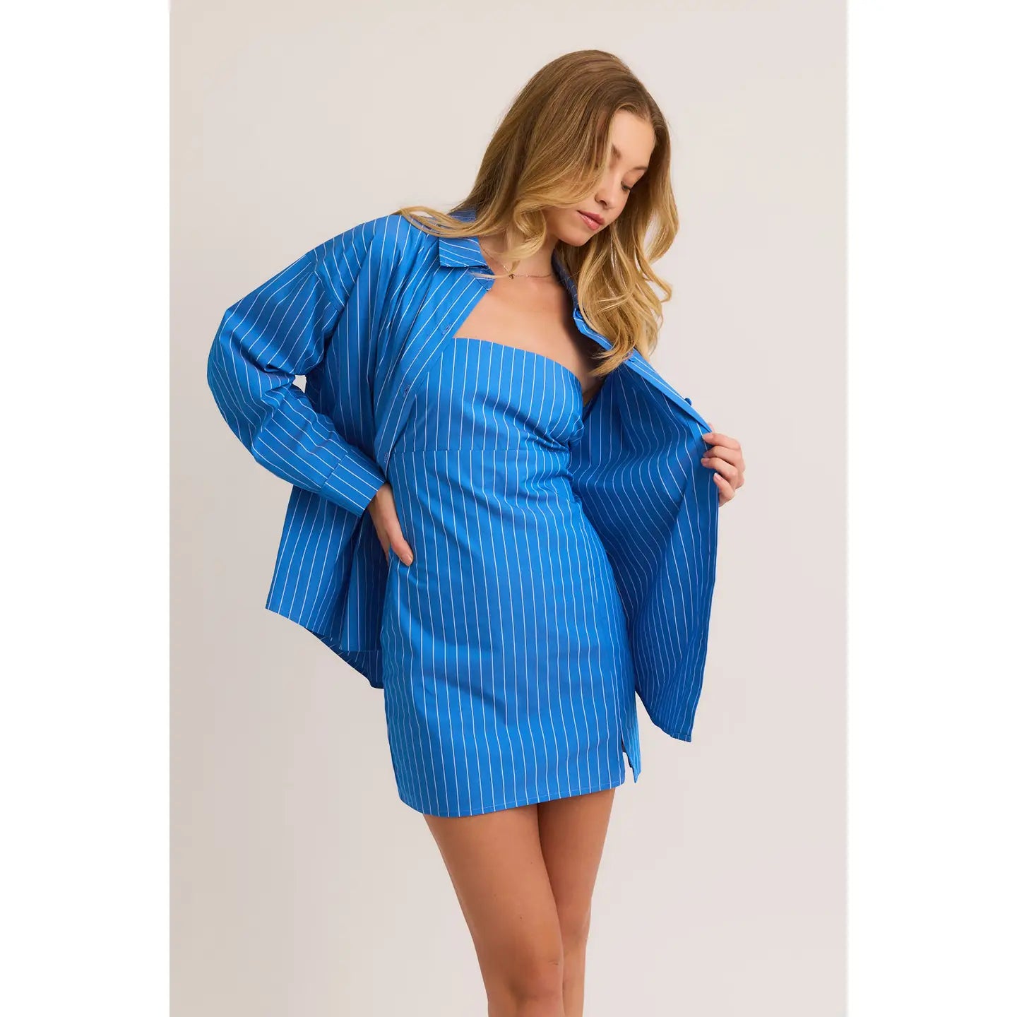 Striped Oversized Shirt - Blue/White Stripe