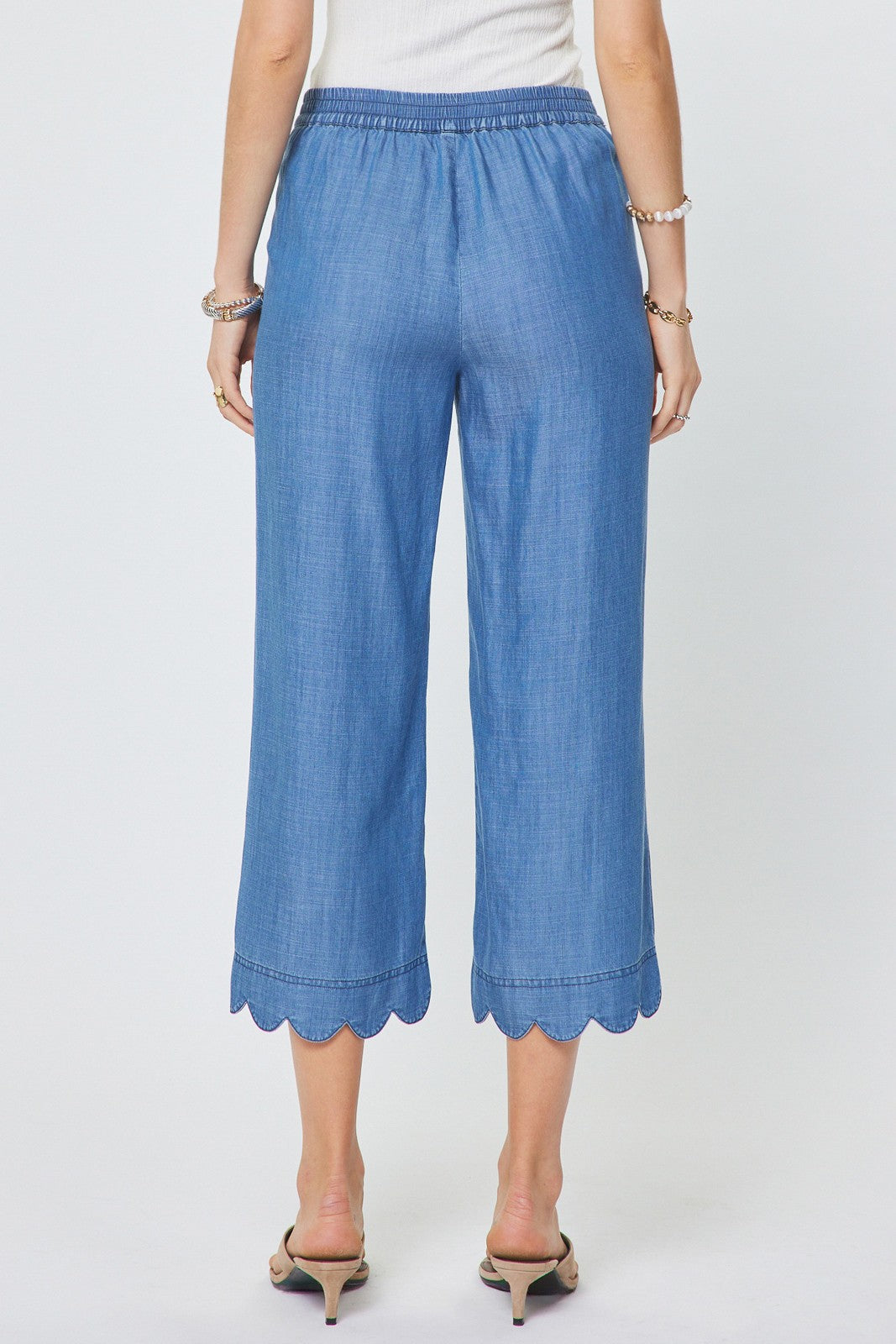 Scallop Hem Wide Leg Pants - Chambray