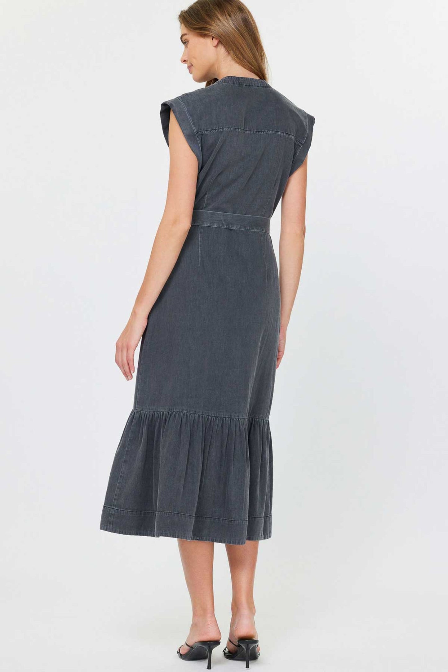 Button Down Midi Dress - Washed Black