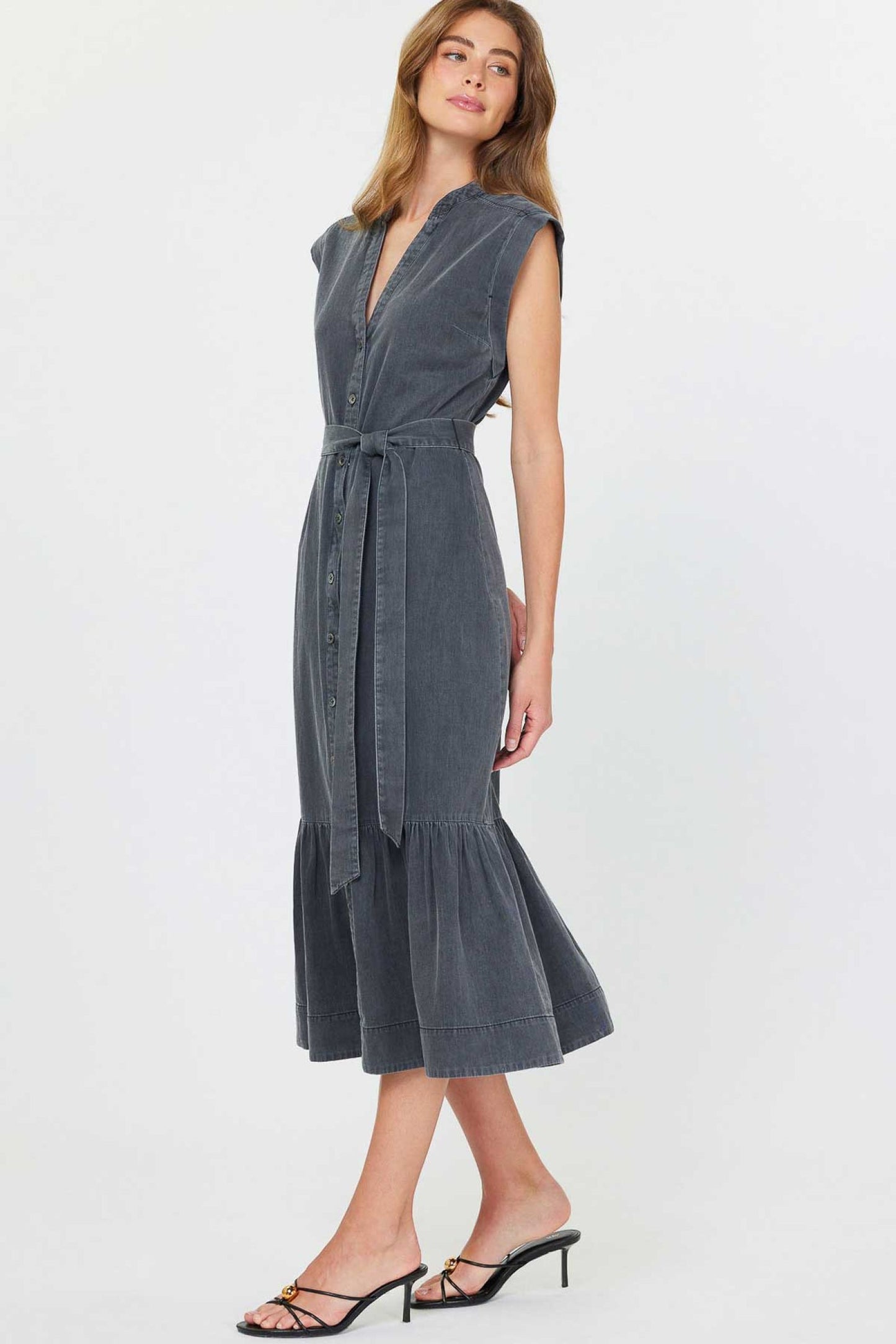 Button Down Midi Dress - Washed Black