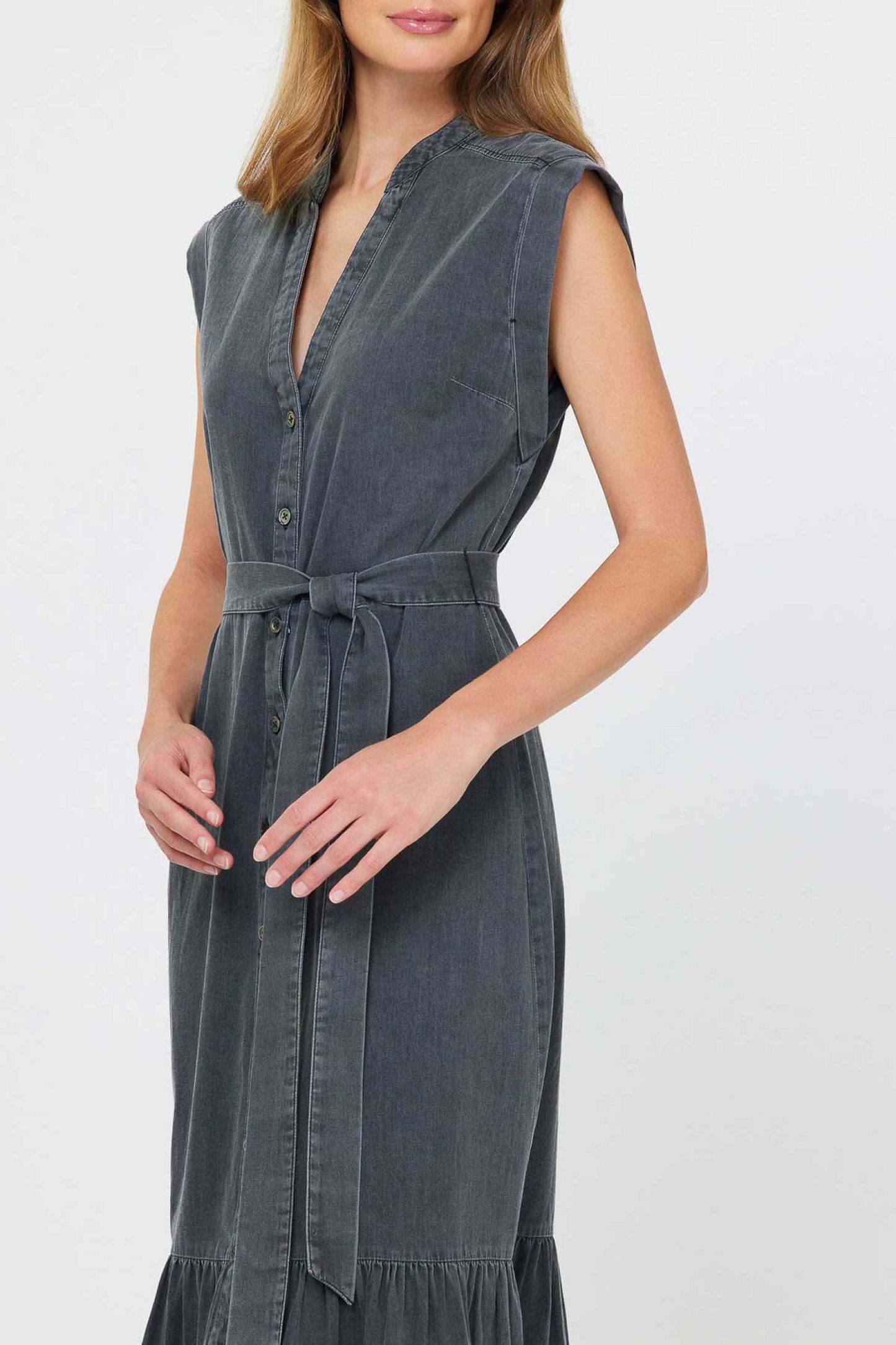 Button Down Midi Dress - Washed Black