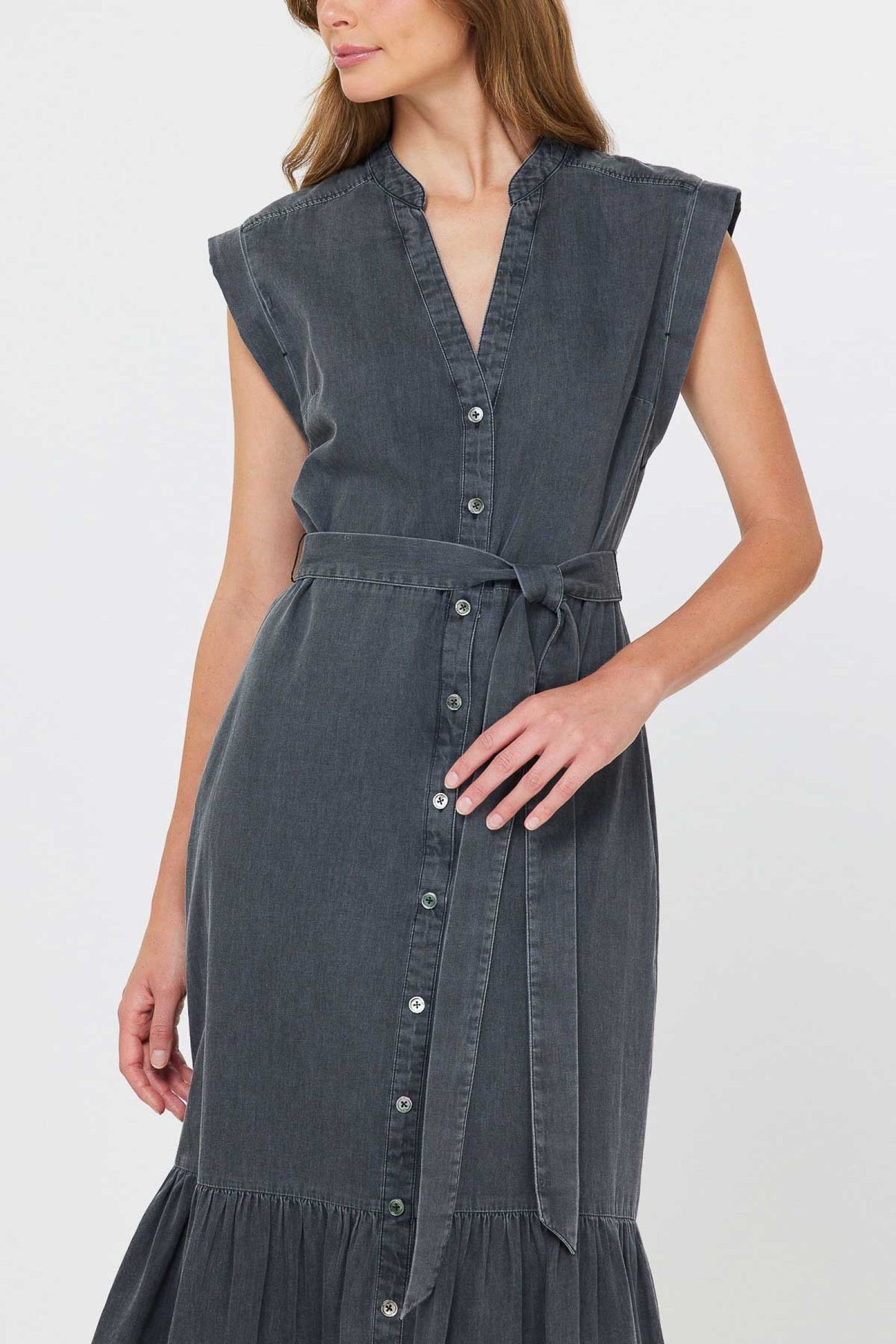 Button Down Midi Dress - Washed Black