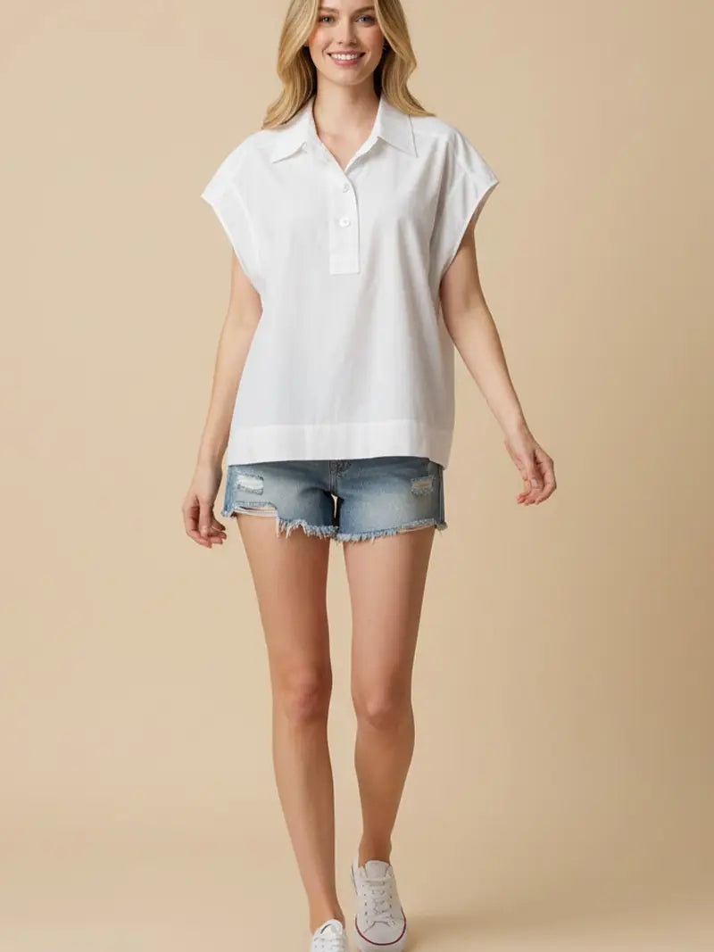 Solid Cap Sleeve Blouse Top - White