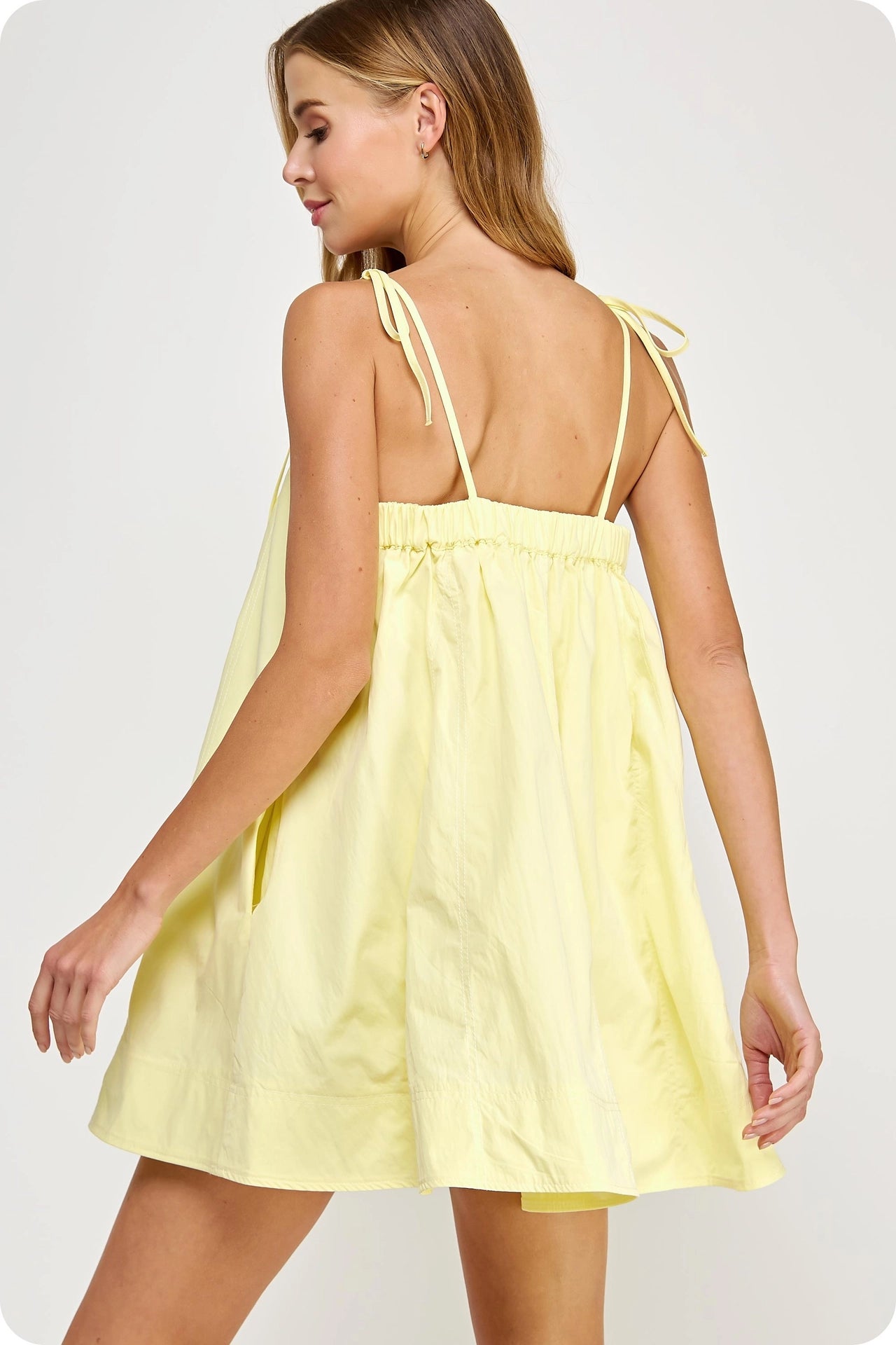 Contrast Top Stitch Mini Dress - Lemon Yellow