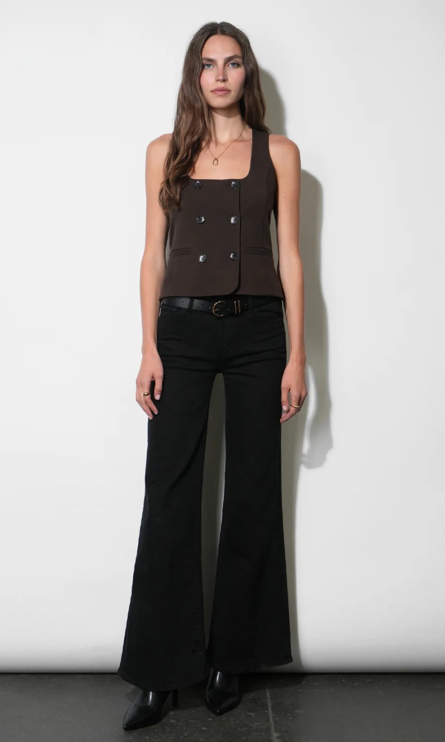 Zora Square Neck Double Breasted Vest - Cocoa