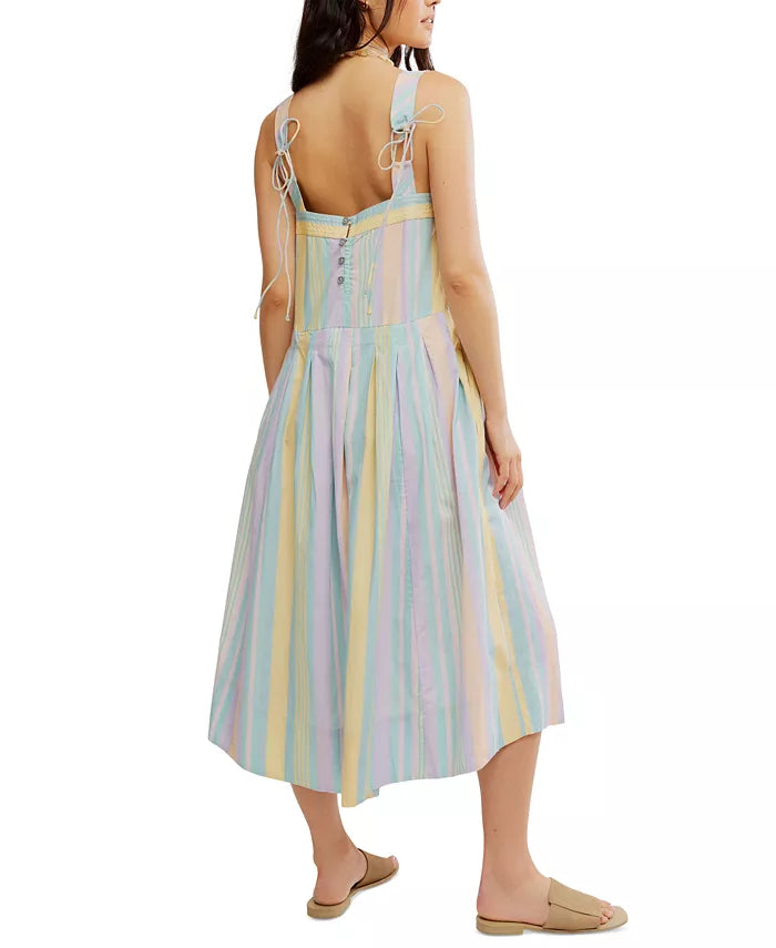 Free People Primavera Stripe Midi Dress - Pastel Combo