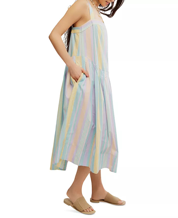 Free People Primavera Stripe Midi Dress - Pastel Combo