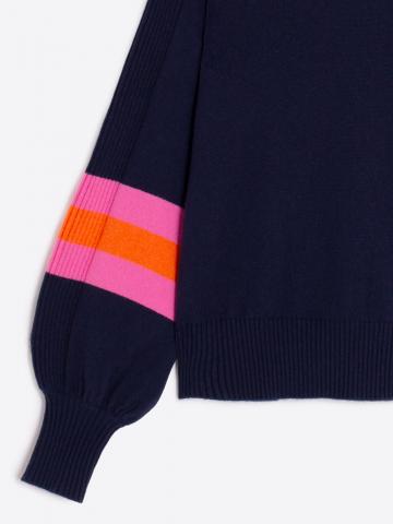 Balloon Sleeve Sweater - Navy/Pink/Orange
