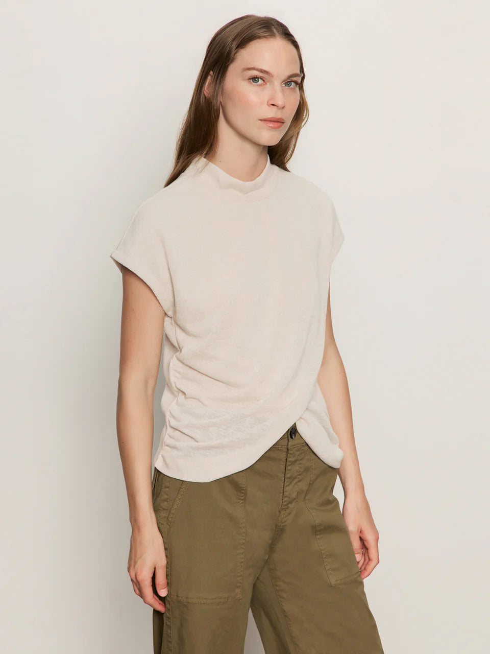 Draped Sleeveless Mockneck Top - Mother of Pearl