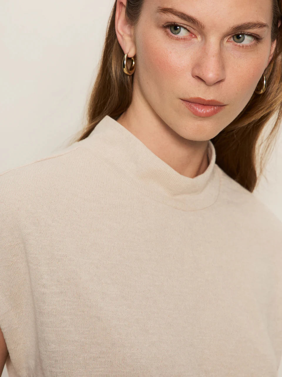 Draped Sleeveless Mockneck Top - Mother of Pearl