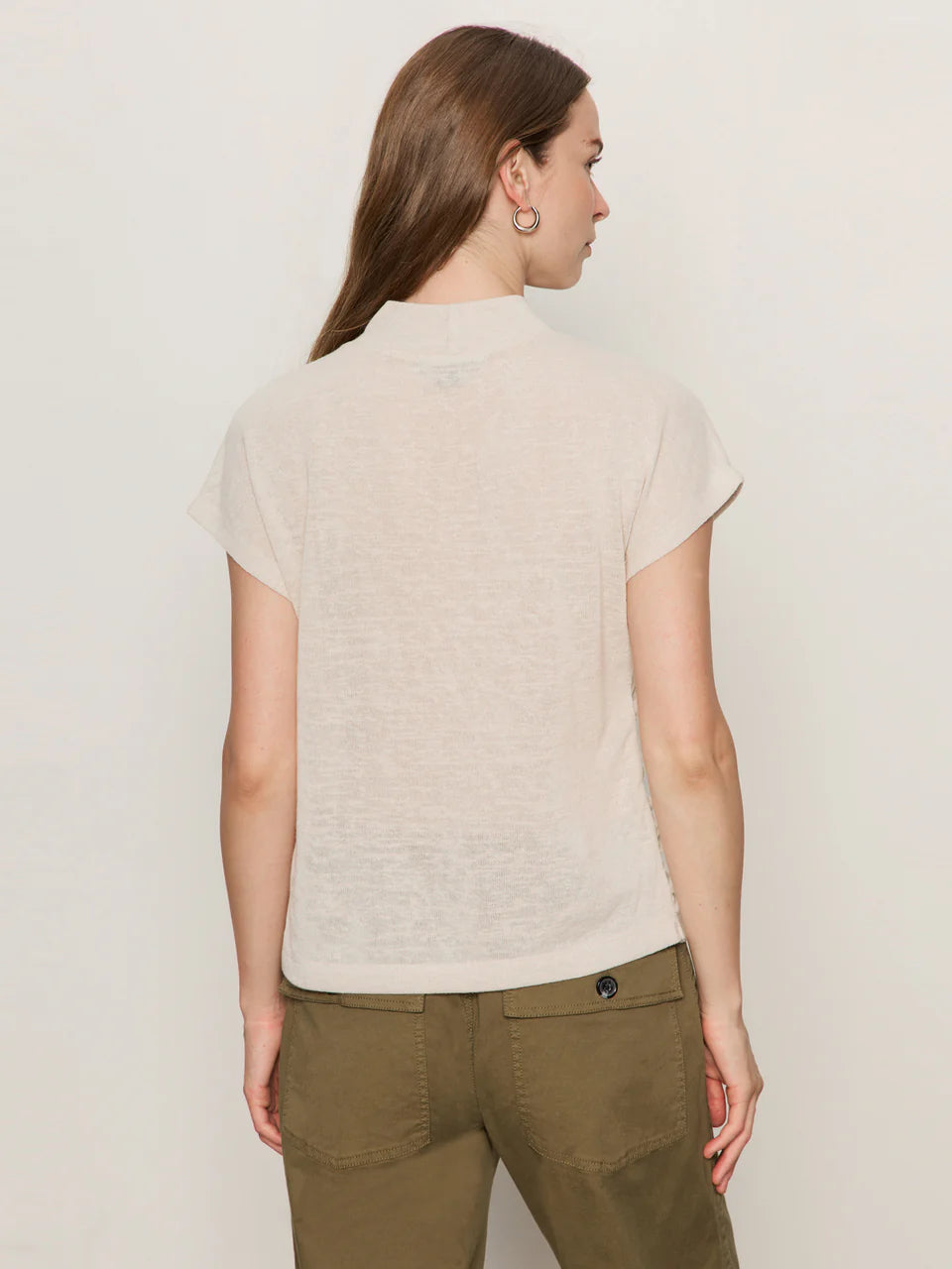 Draped Sleeveless Mockneck Top - Mother of Pearl