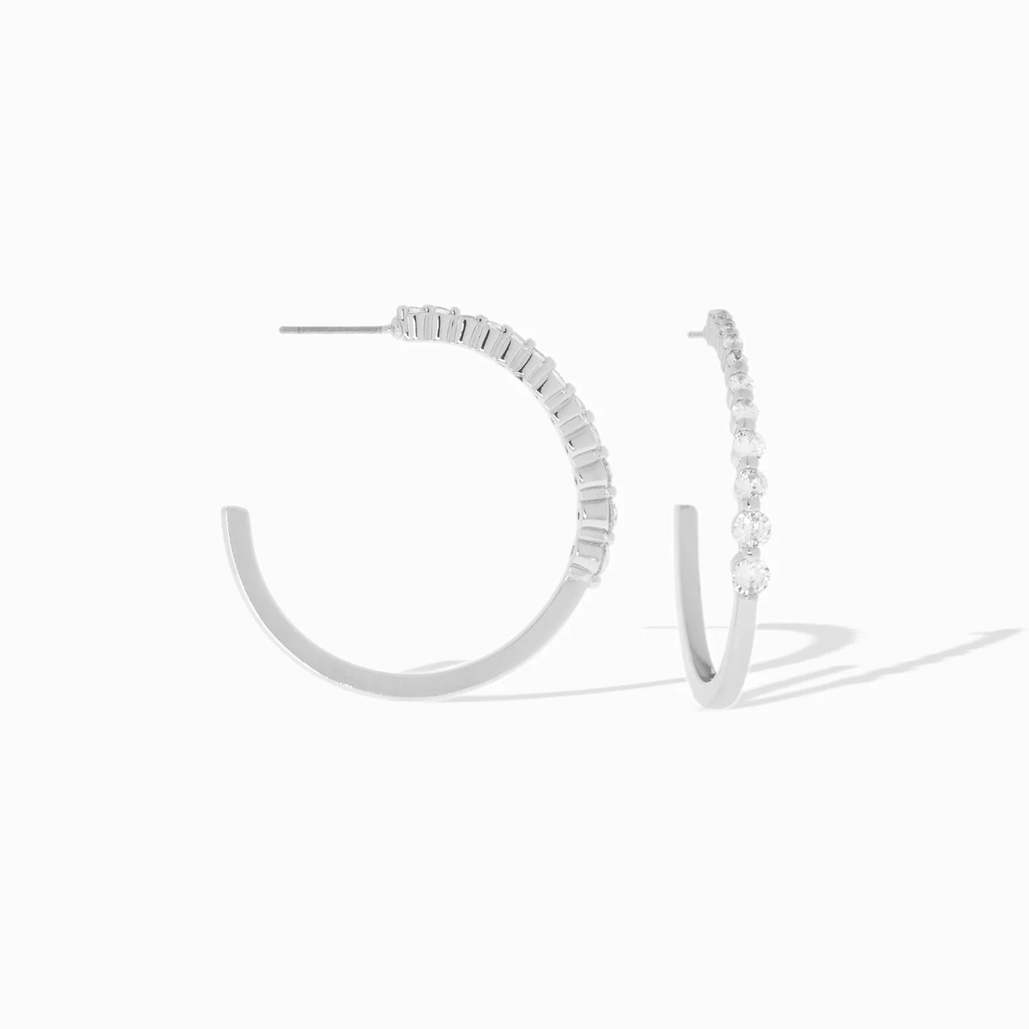 Crystal Bar Set Post Hoop Earring - Silver