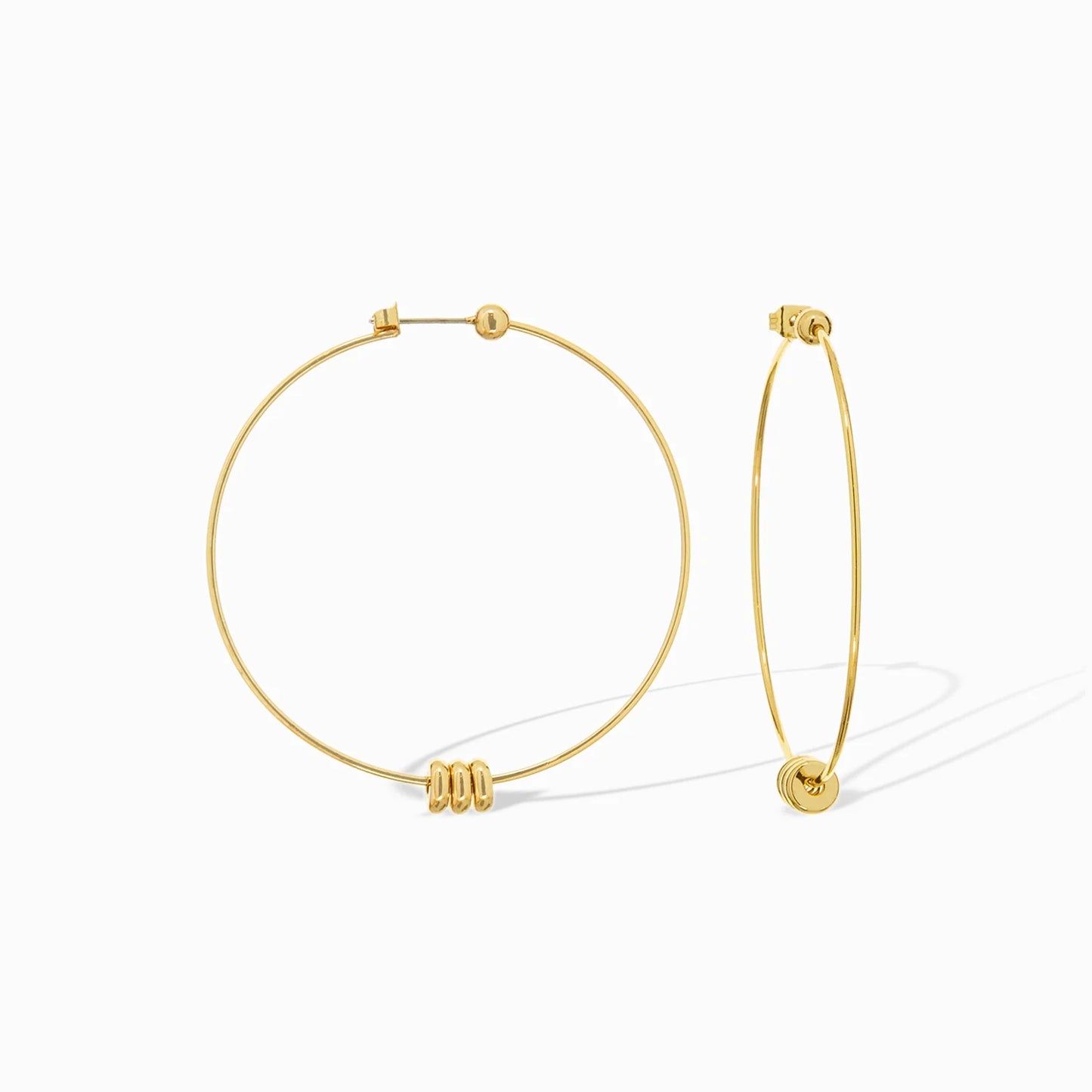 Thin Hoop Earrings with Rondelle Beads - Gold Plated
