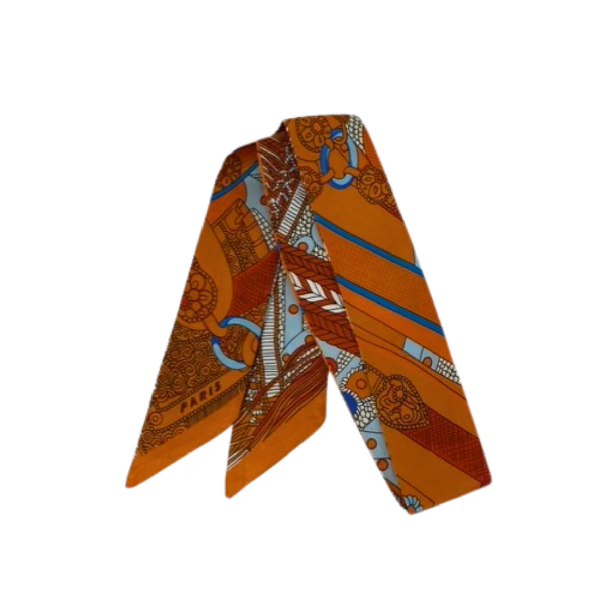 Equestrian Strap & Buckle Print Twilly Scarf - Orange