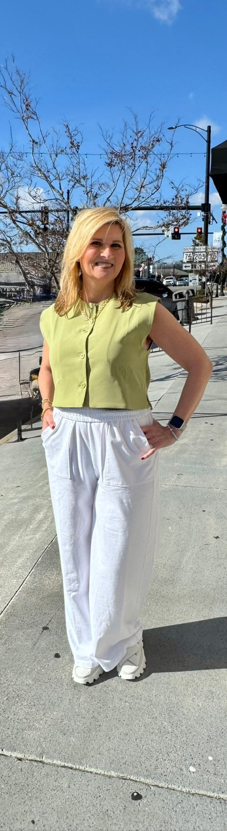 Buttoned Vest Top - Sage