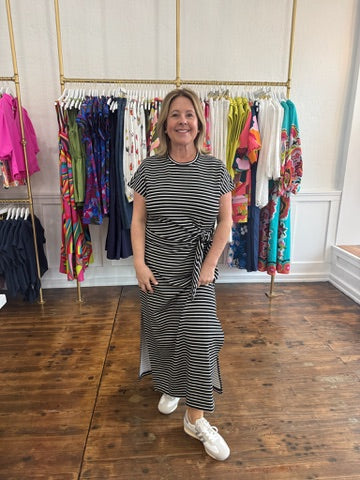 Spanx AirEssentials Tie Waist Maxi Dress - Very Black Stripe