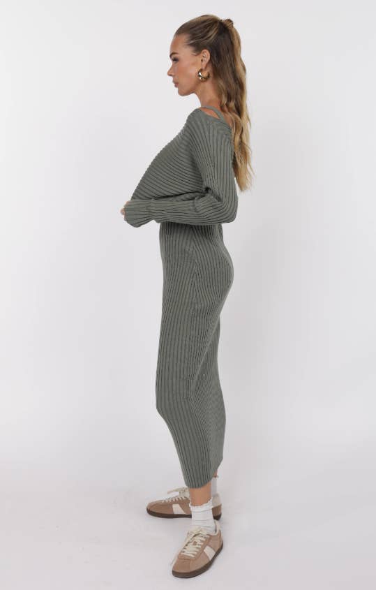 Gabi Sweater Top and Dress Set - Sage