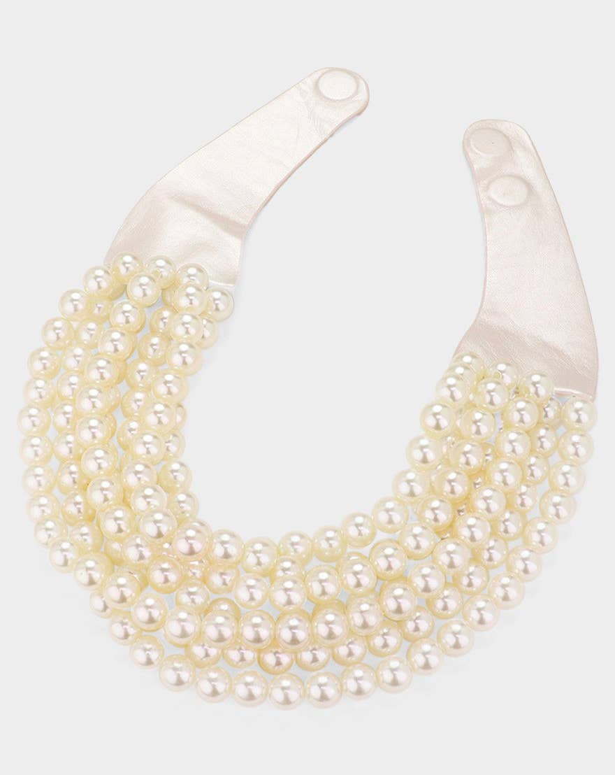 Chunky Beaded Layered Necklace - Cream