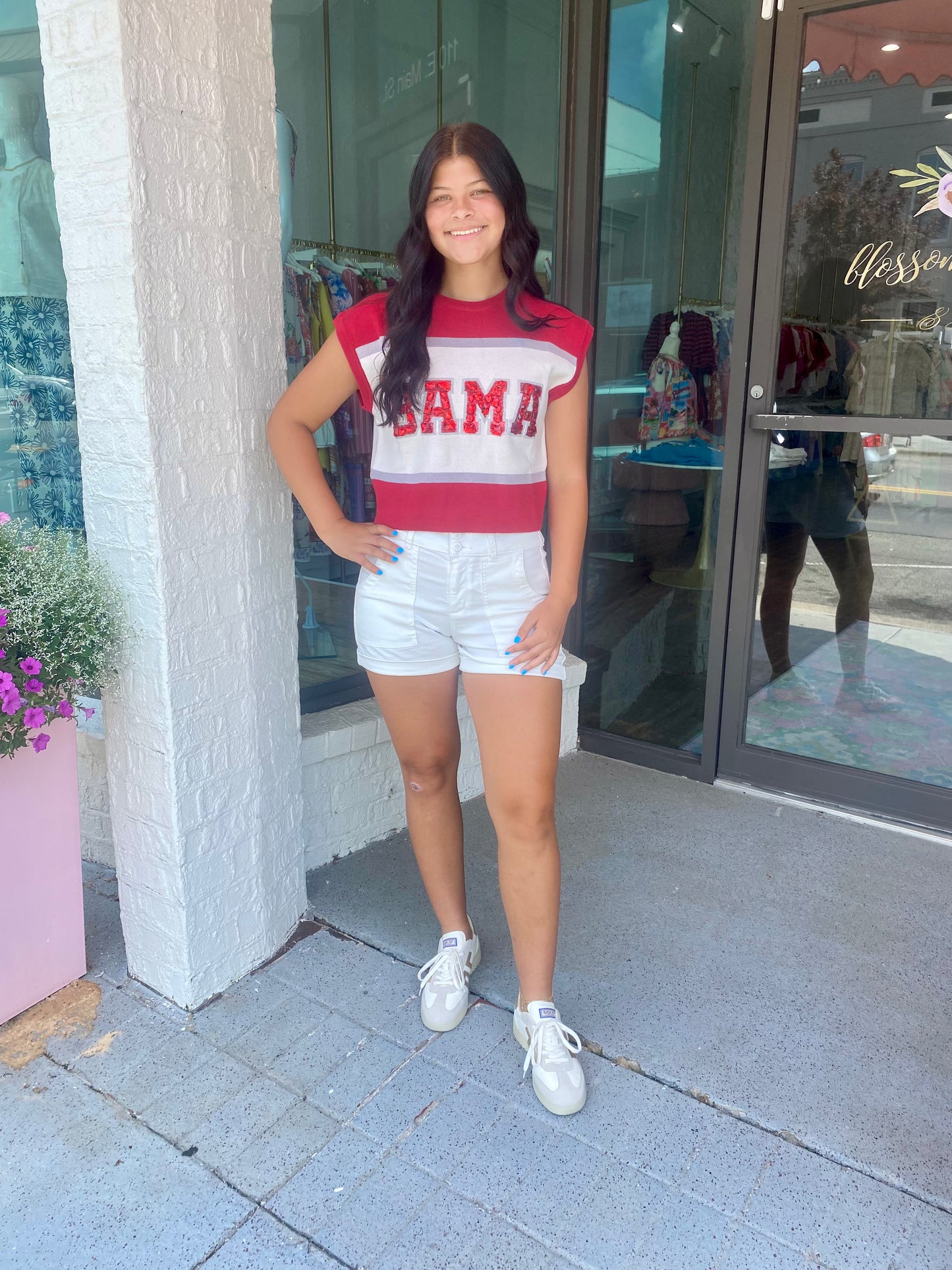 Queen of Sparkles Licensed 'Bama' Colorblock Jewel Letter Short Sleeve Sweater