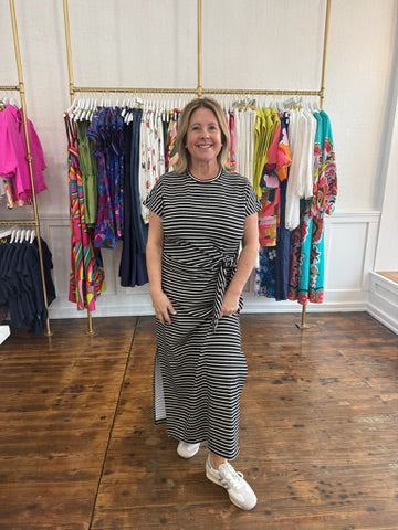 Spanx AirEssentials Tie Waist Maxi Dress - Very Black Stripe
