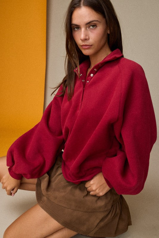 Piper Snap Button Collared Sweater - Wine