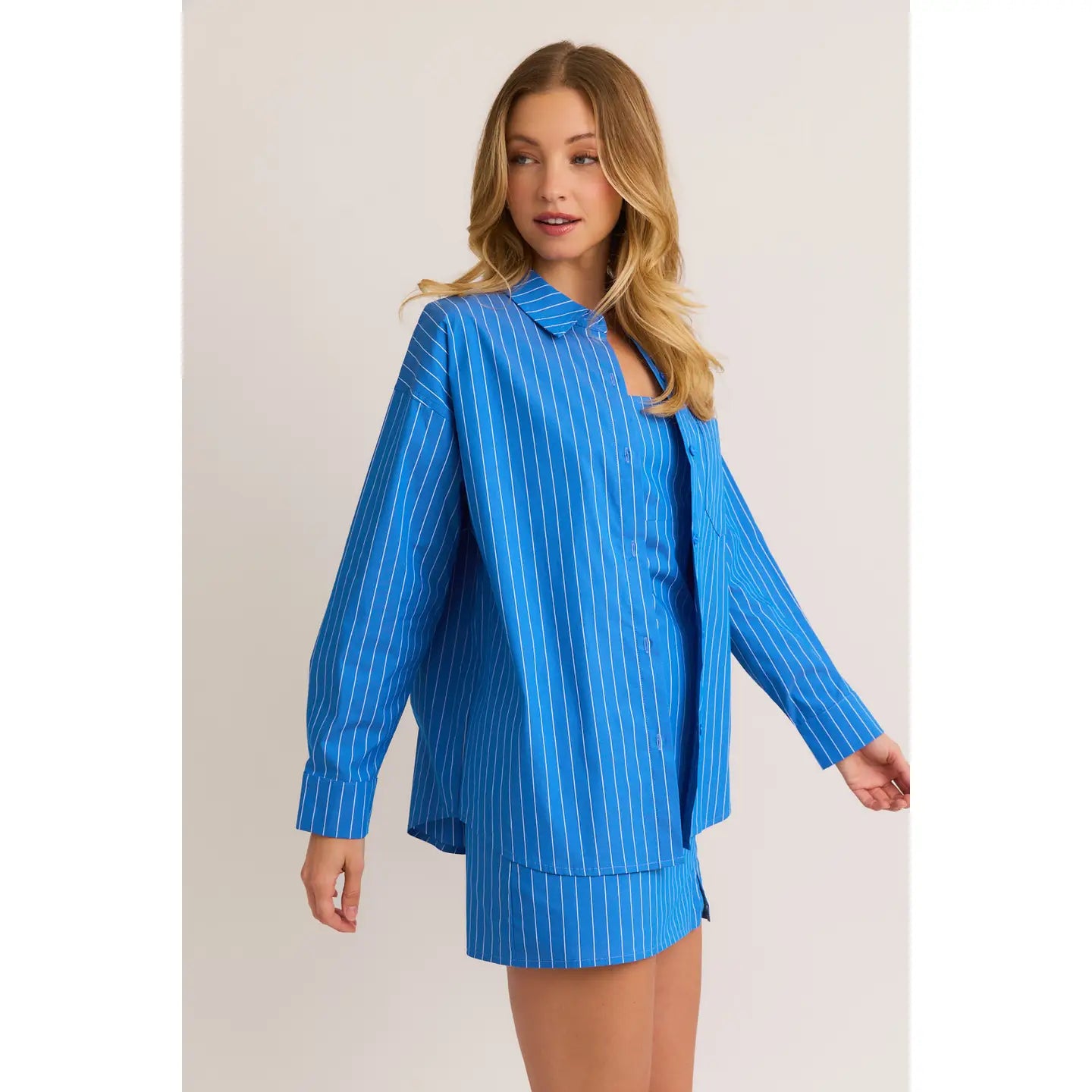 Striped Oversized Shirt - Blue/White Stripe