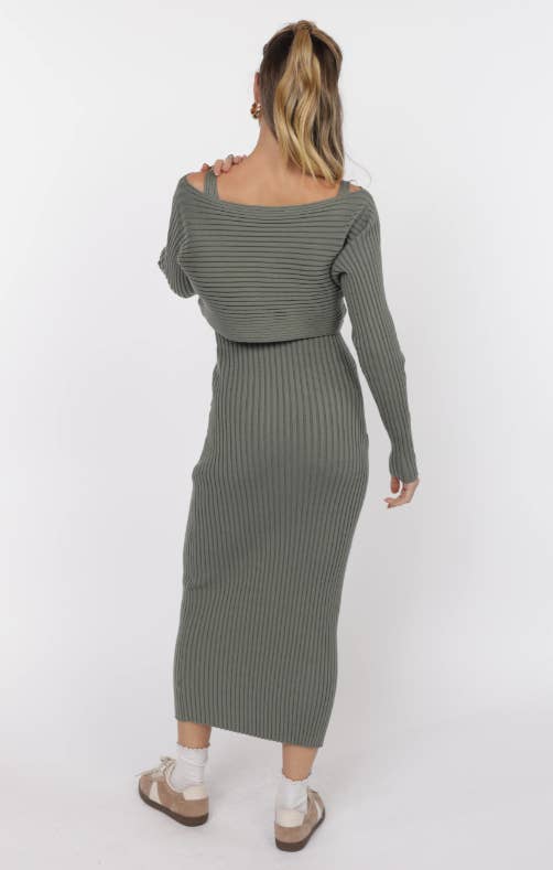 Gabi Sweater Top and Dress Set - Sage