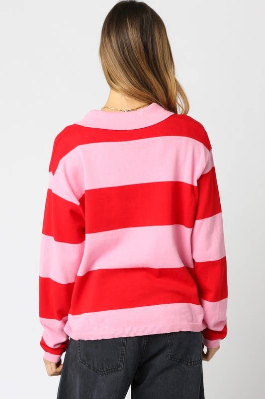 Rorry Stripe Sweater - Pink/Red