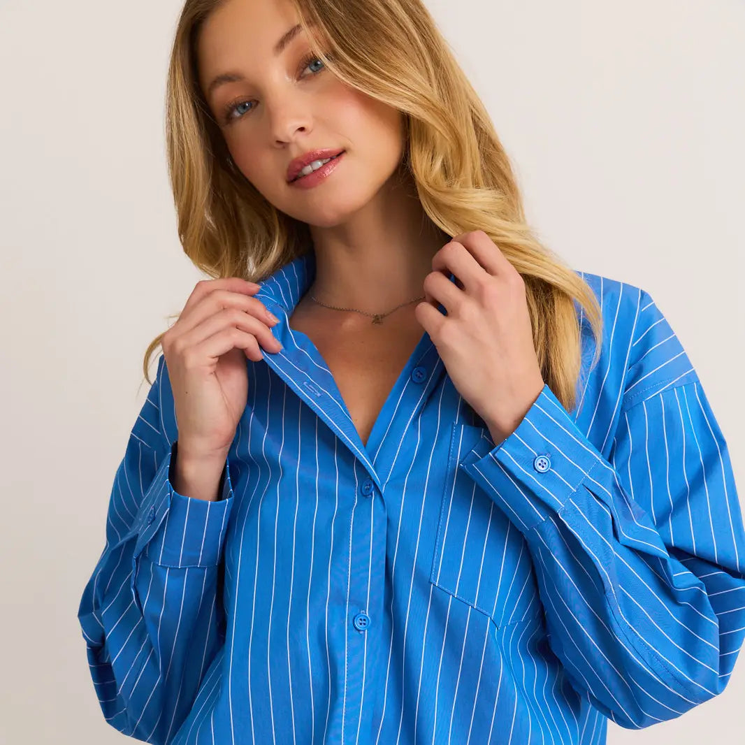 Striped Oversized Shirt - Blue/White Stripe