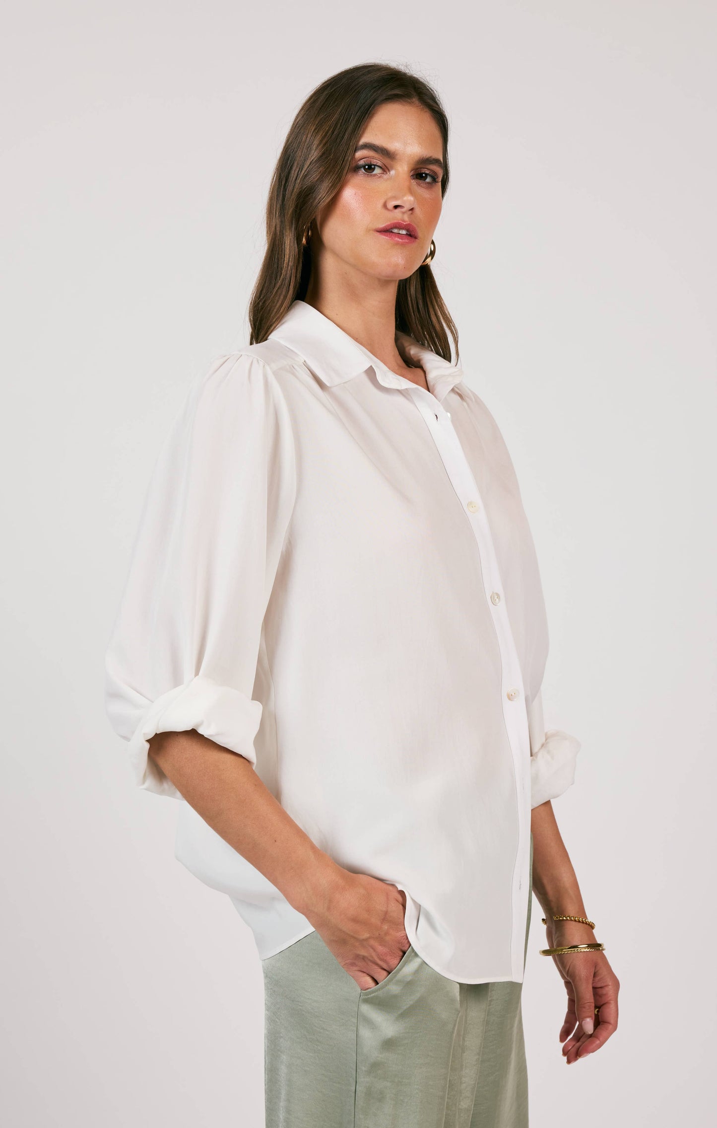 Stillness Yoked Splitcuff Buttondown Shirt - White