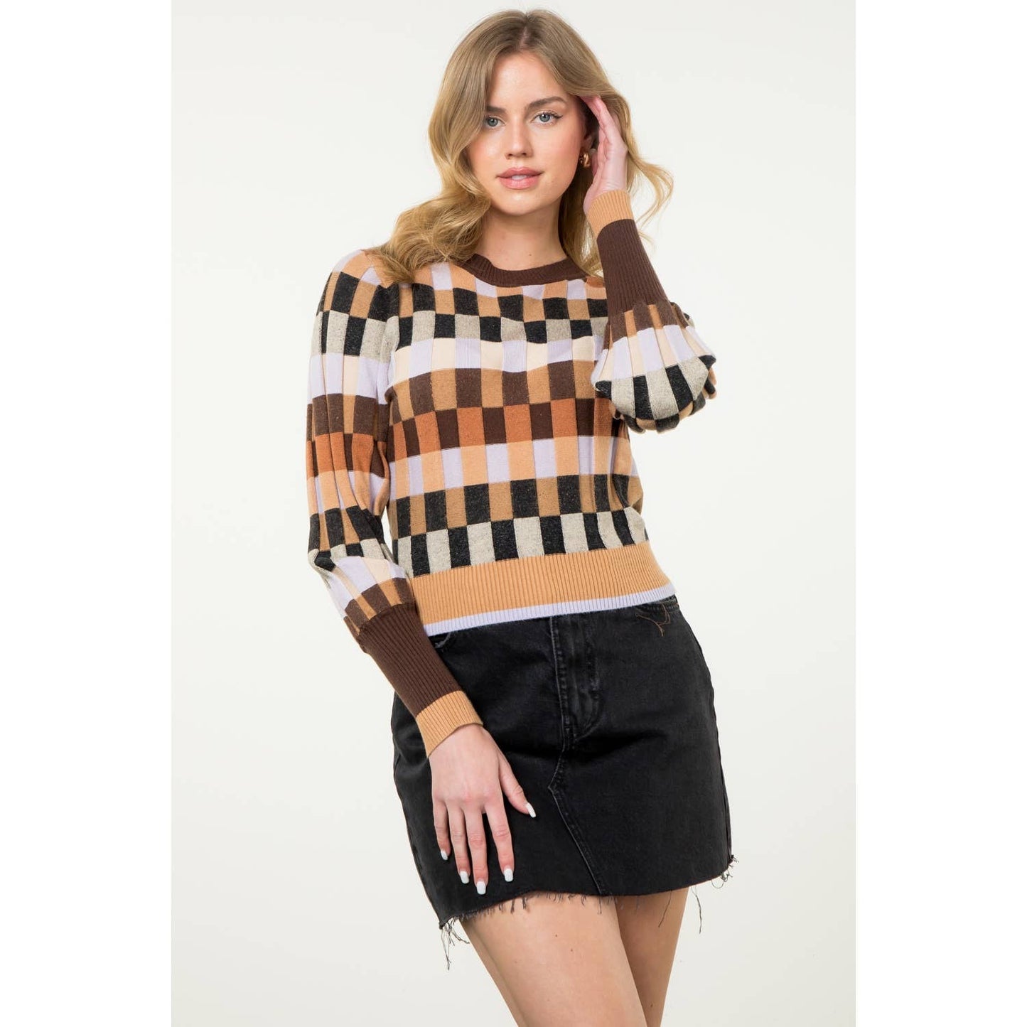 Multi Colored Knit Sweater - Brown