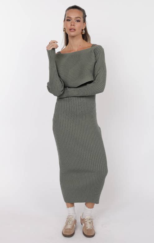 Gabi Sweater Top and Dress Set - Sage