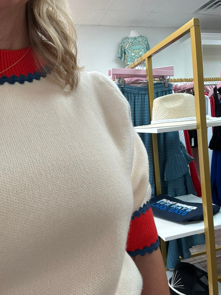 Short Sleeve Colorblock Knit Top - Cream