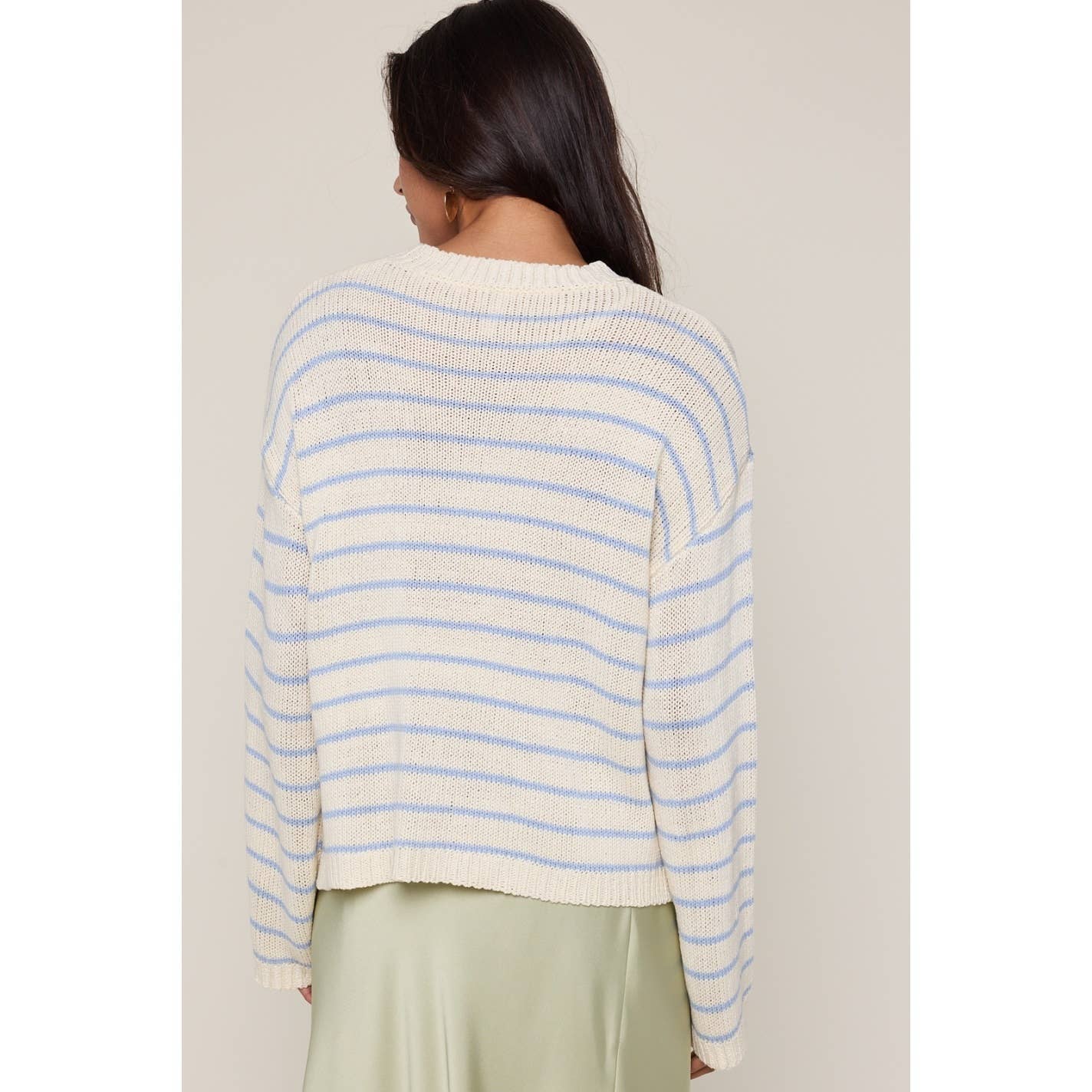 Lightweight Striped Sweater - Sky/Cream