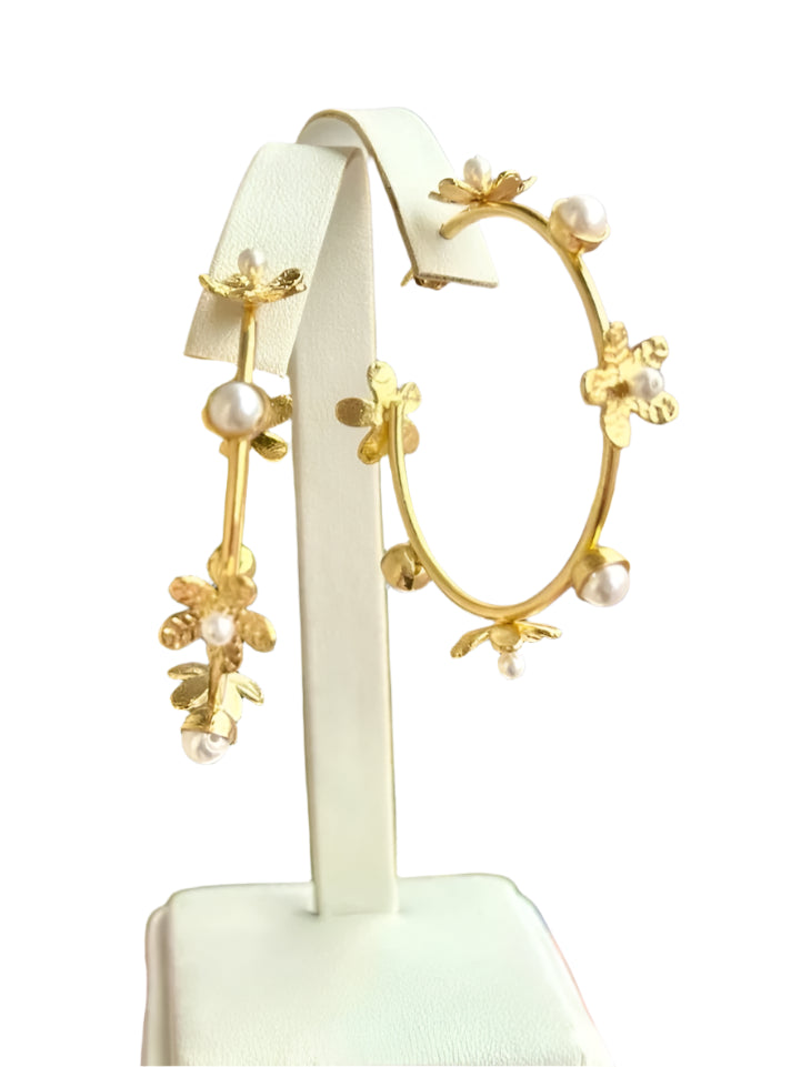 Pearl Flower Hoop Earrings