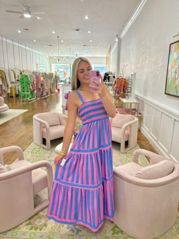 Striped Tie Shoulder Maxi Dress - Purple