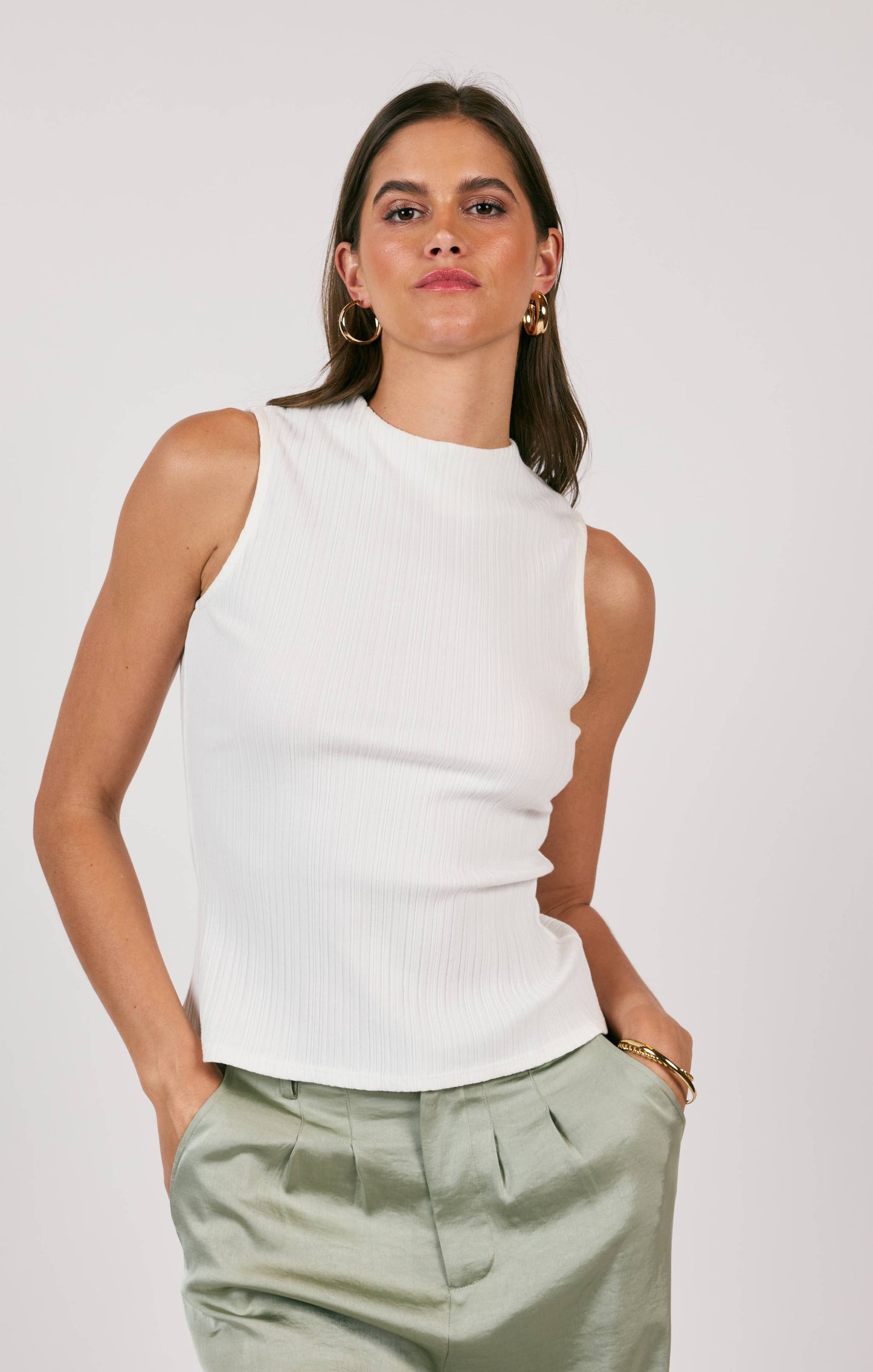 Take A Walk Mockneck Tank - Off White