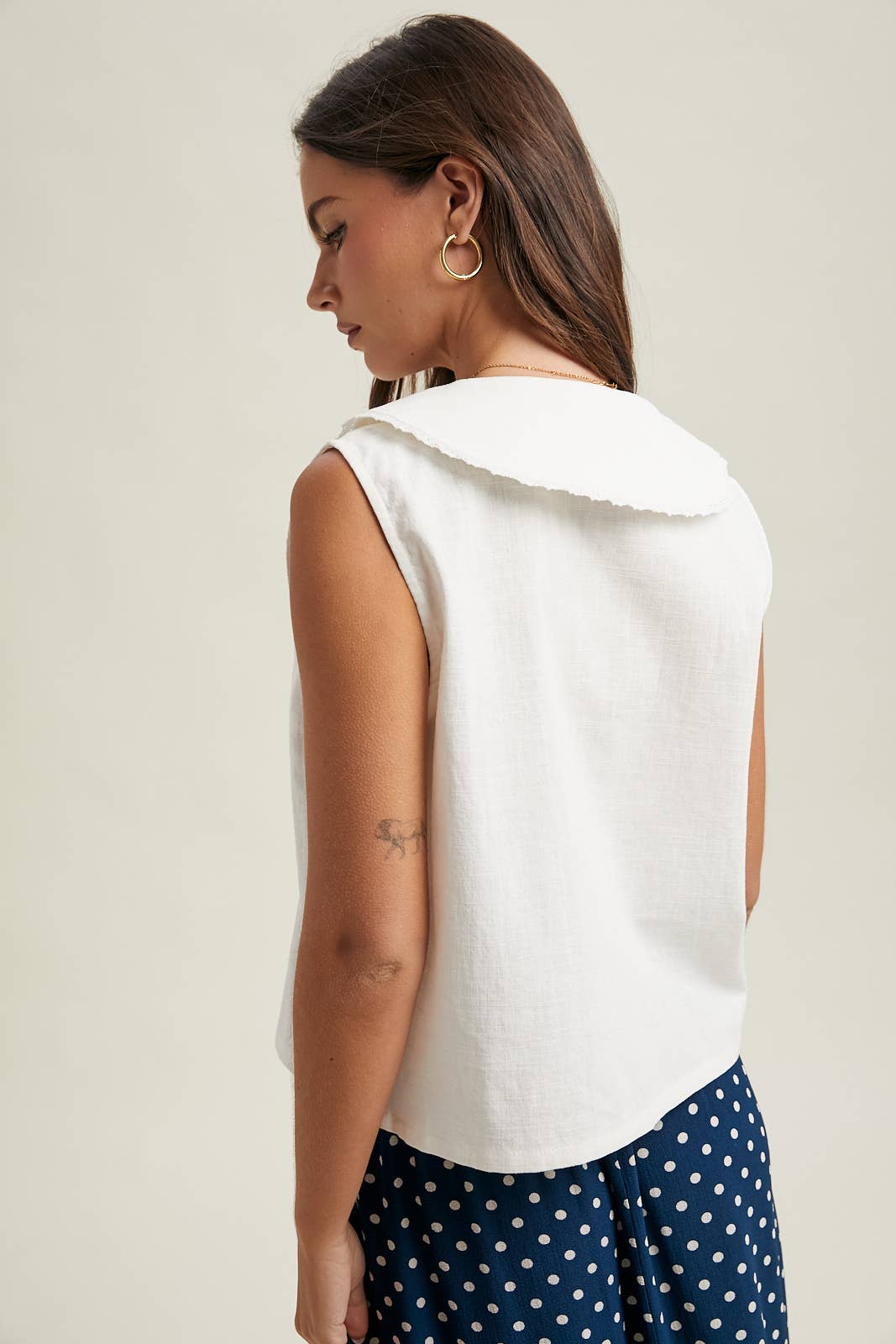 Linen Front Tie Sleeveless Top - Off White