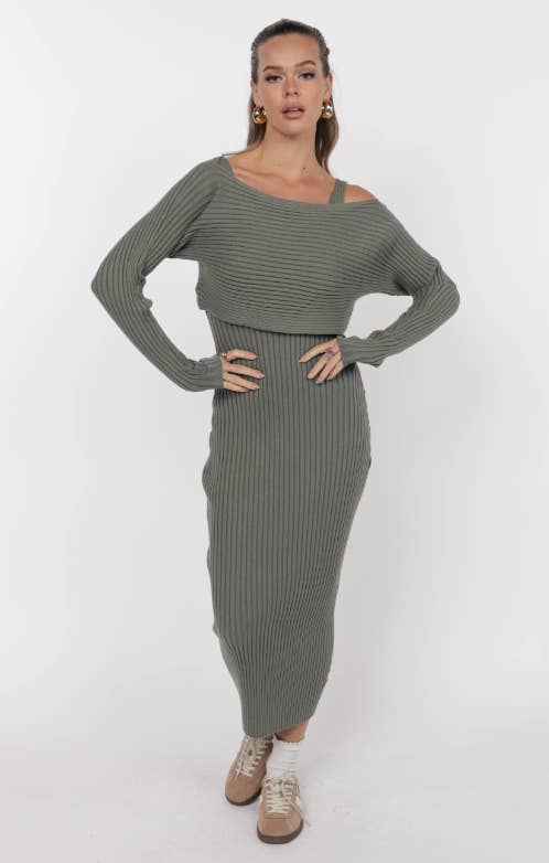 Gabi Sweater Top and Dress Set - Sage