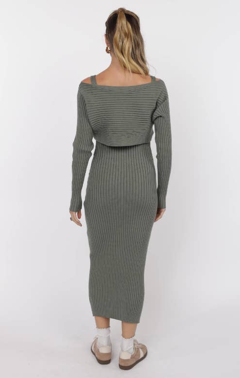 Gabi Sweater Top and Dress Set - Sage