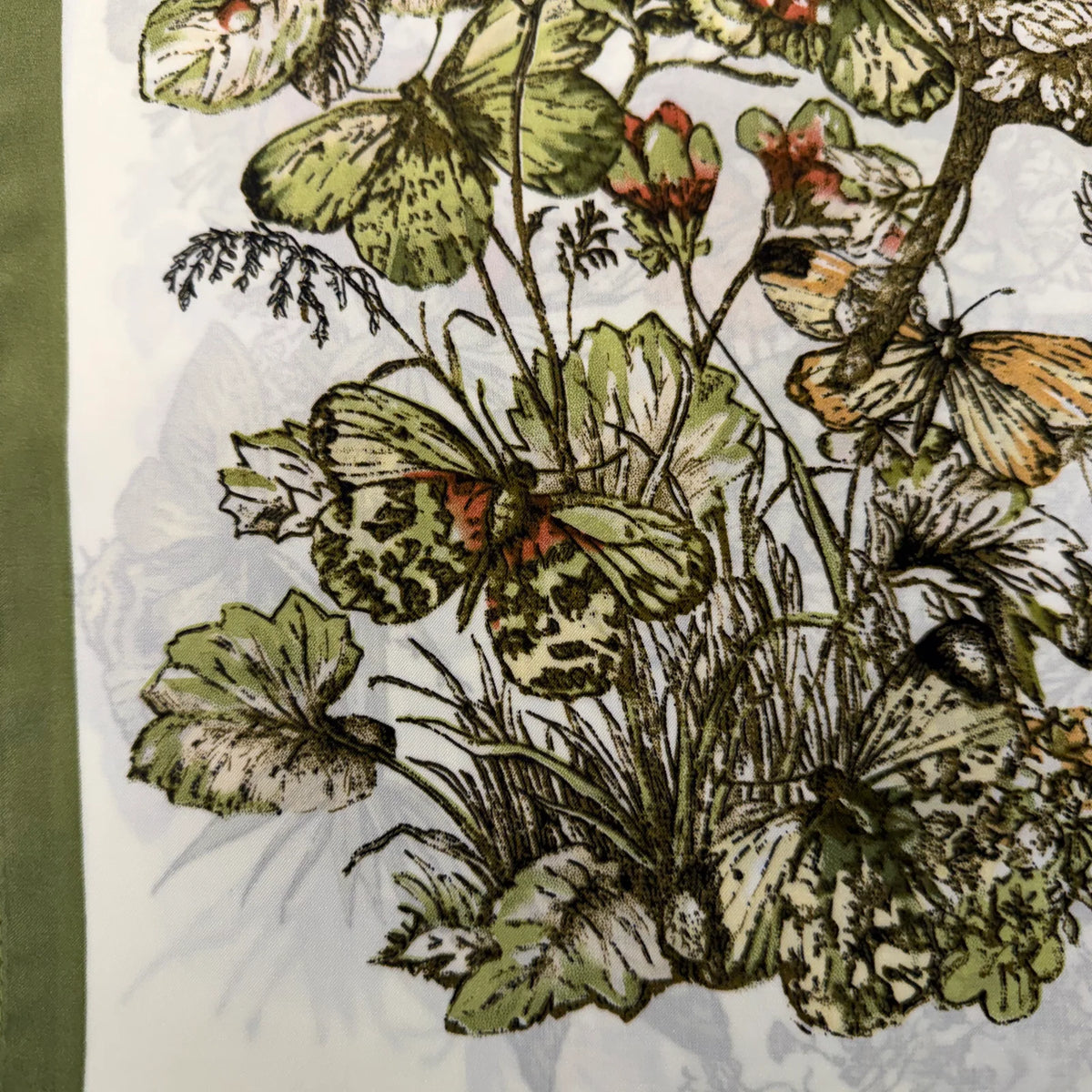 Floral and Butterfly Print Design Scarf - Olive