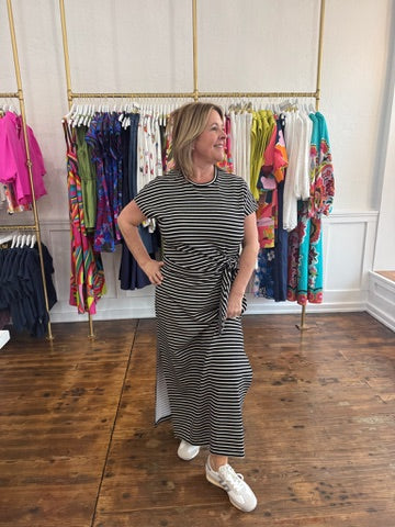 Spanx AirEssentials Tie Waist Maxi Dress - Very Black Stripe