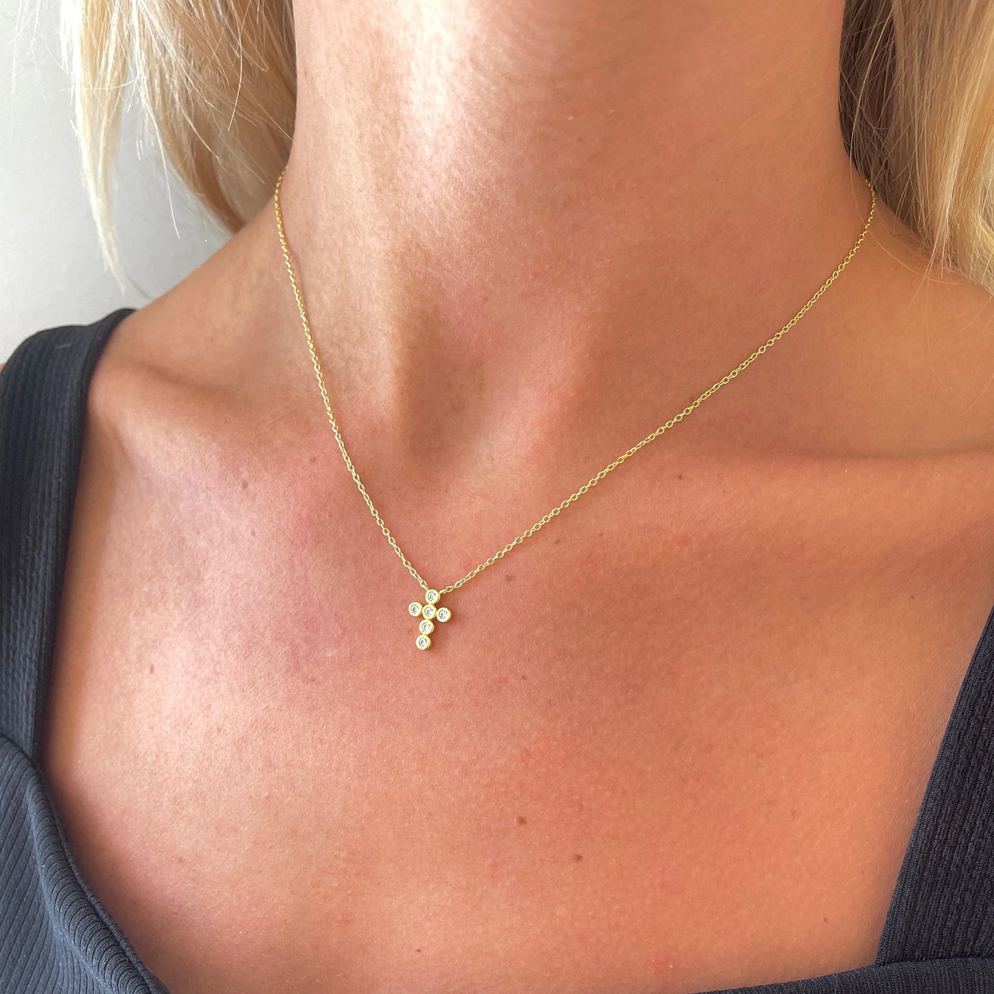 Allison Avery Baby Cross Necklace - Gold/Diamond