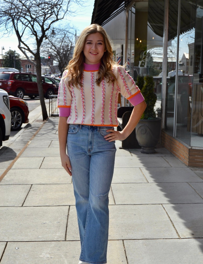 Short Sleeve Knit Top - Cream