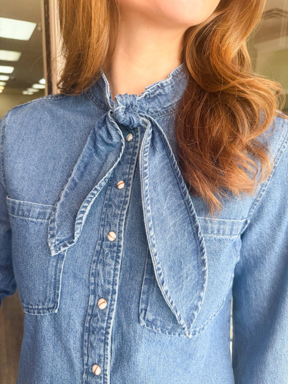 Joline Long Sleeve Denim Top - Tokyo Blue