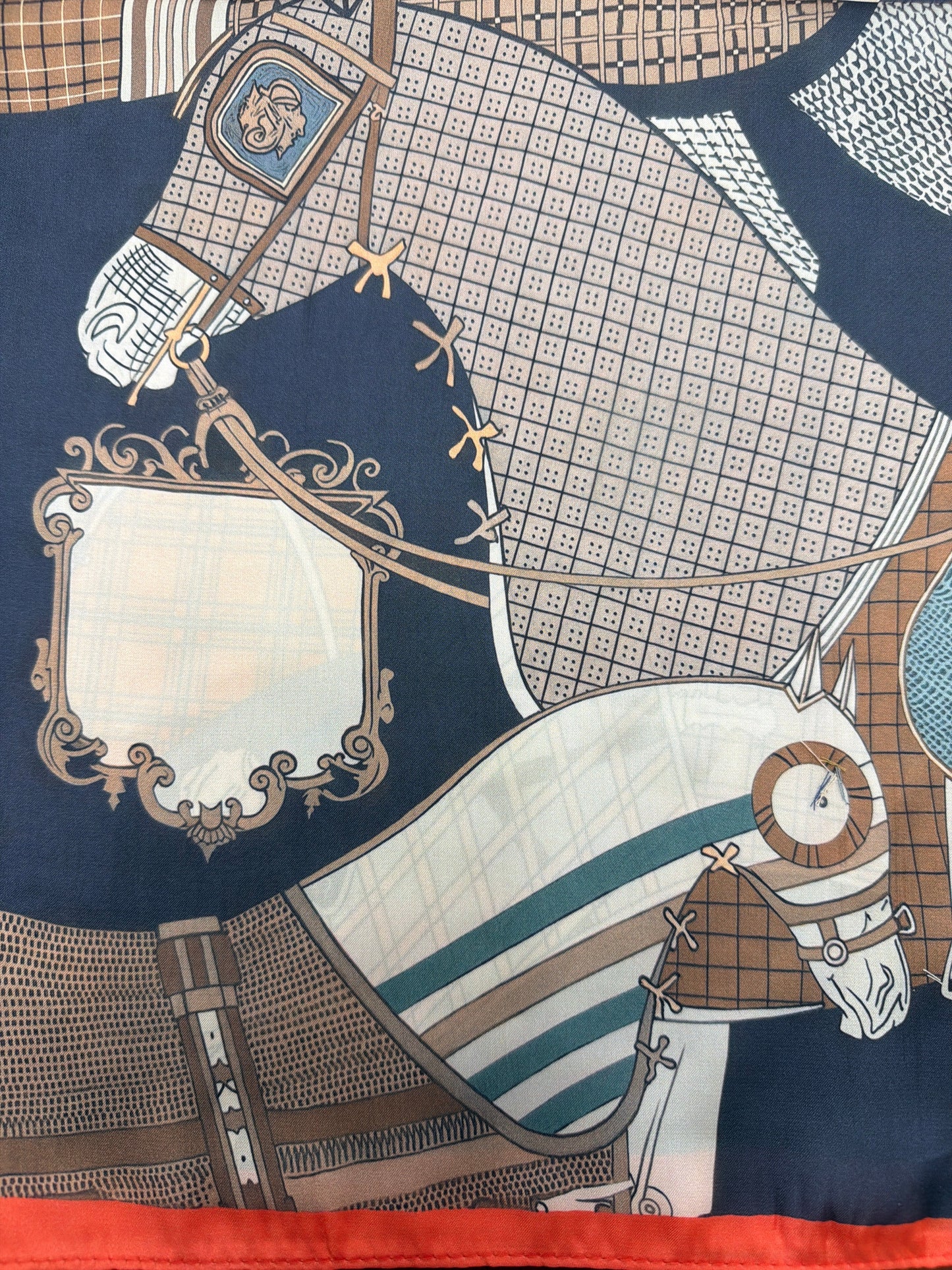 Equestrian Geometric Inspired Pattern Scarf - Navy