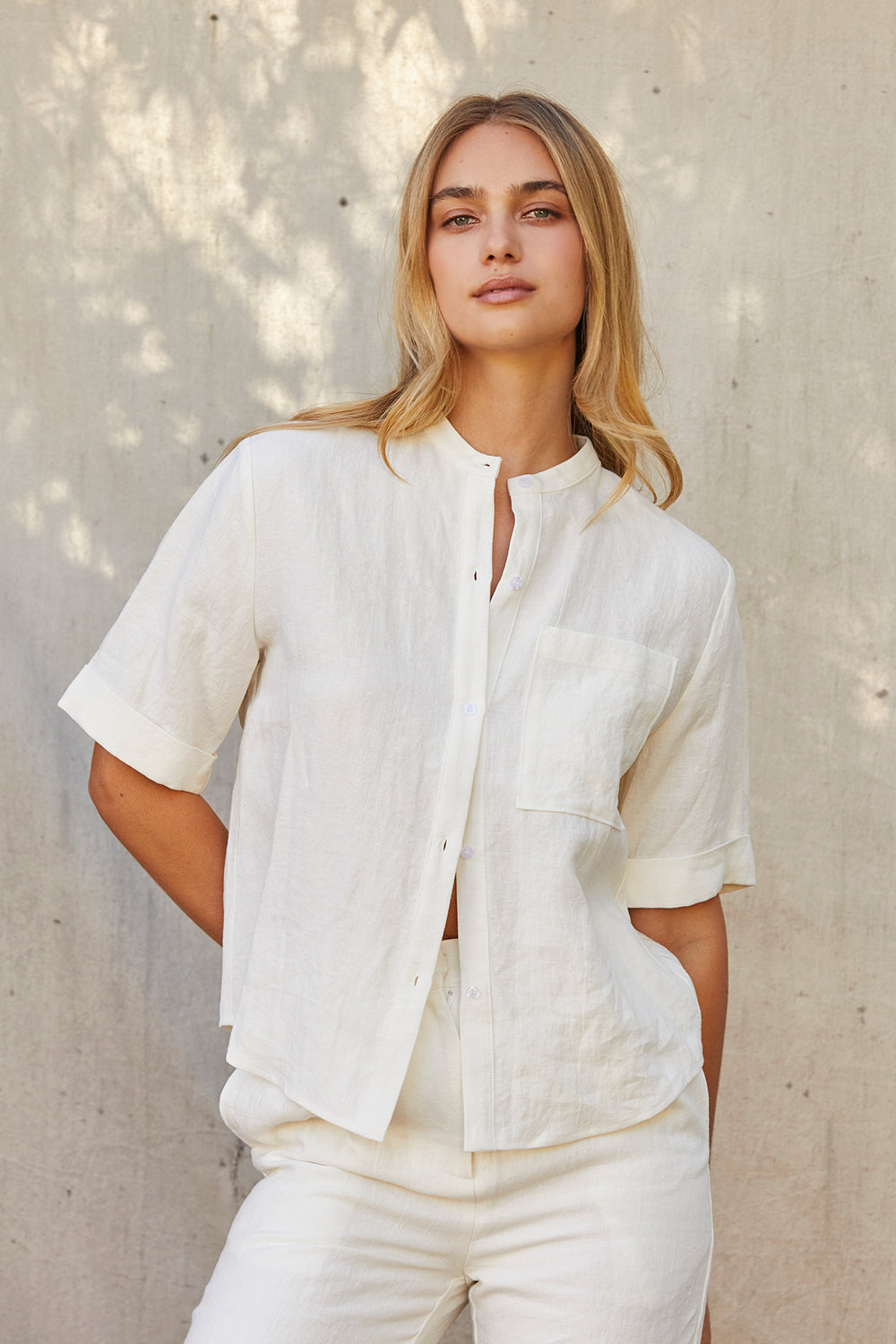 Joyce Short Sleeve Button Up Top - White